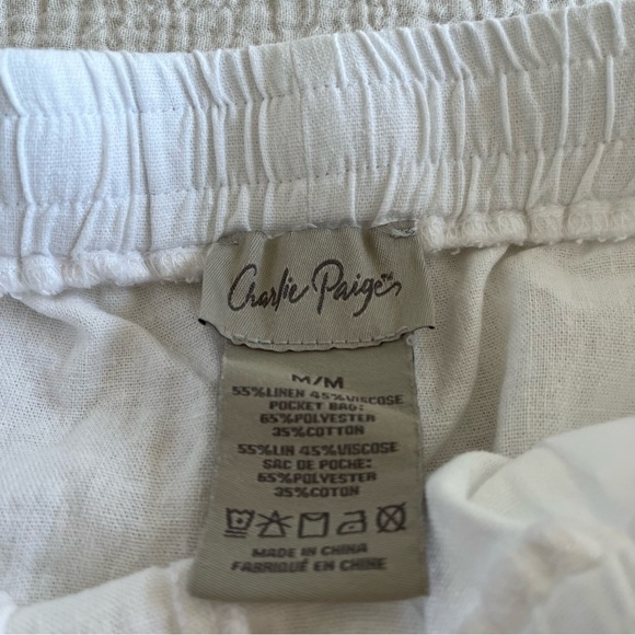 Charlie Paige White Linen Ankle Pants - Size M - Picture 6 of 7